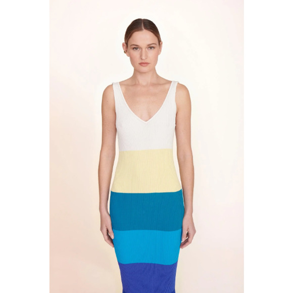 NEW STAUD Dana Dress Midi Ribbed Knit Slim Fit Pacific Stripe Women's Size Small - Picture 6 of 13